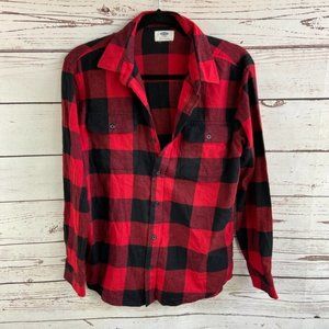 XL Girls Red Black Plaid Lumberjack Button Up Long Sleeve Flannel Shirt